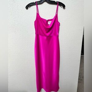 BHLDN Fuchsia Satin Midi Dress